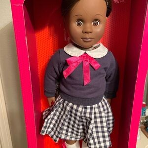 Adorable Our Generation Maeva Doll Doll with Pink Ribbon and Checkered Skirt